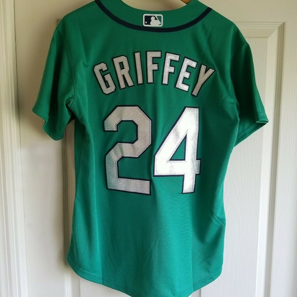 Retro Ken Griffey Jr Seattle Mariners THROWBACK Green MLB Jersey Mens - Picture 2 of 3